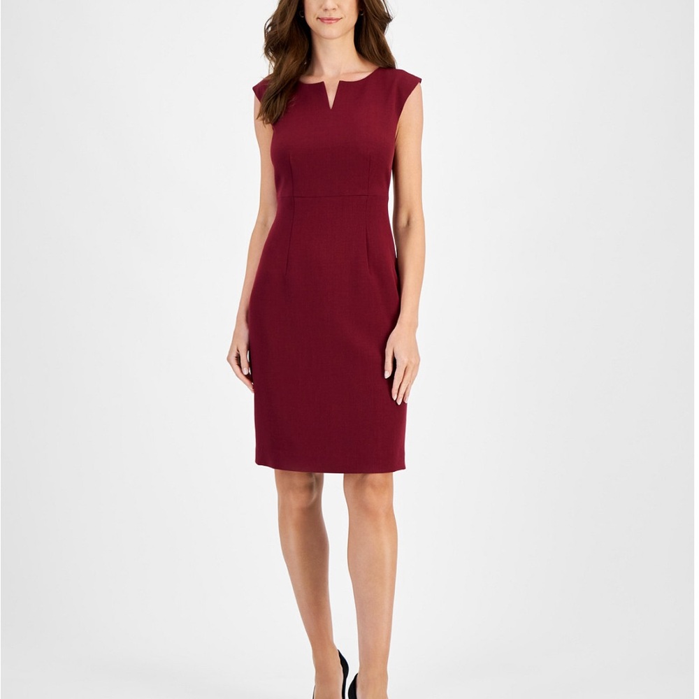 Kasper Wine Cap Sleeve Midi Dress